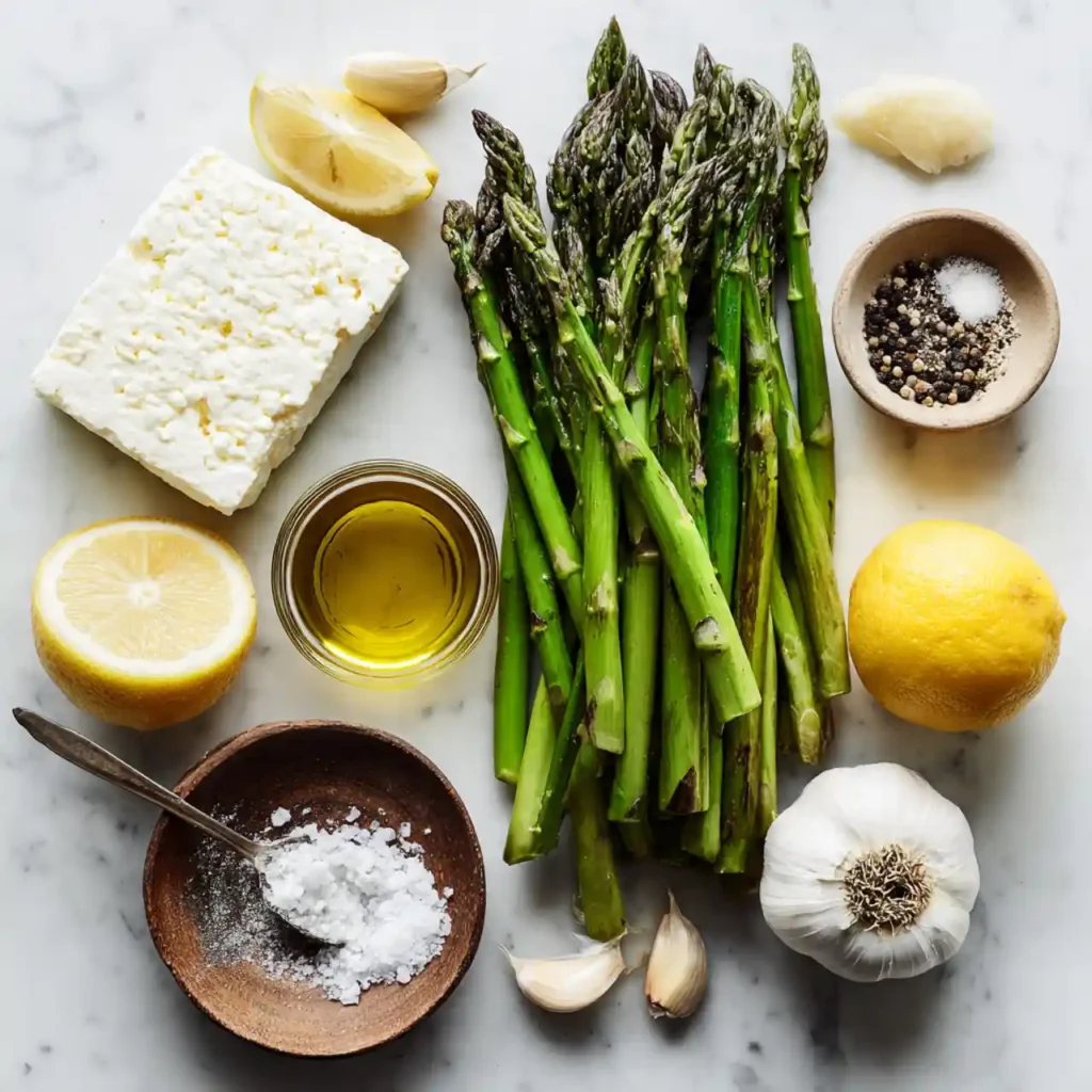 Grilled Asparagus with Lemon and Feta 2 Ingredients for Grilled Asparagus with Lemon and Feta including asparagus and feta