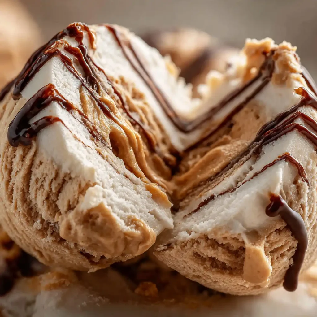 close-up high protein frozen peanut butter Greek yogurt bites showing creamy texture