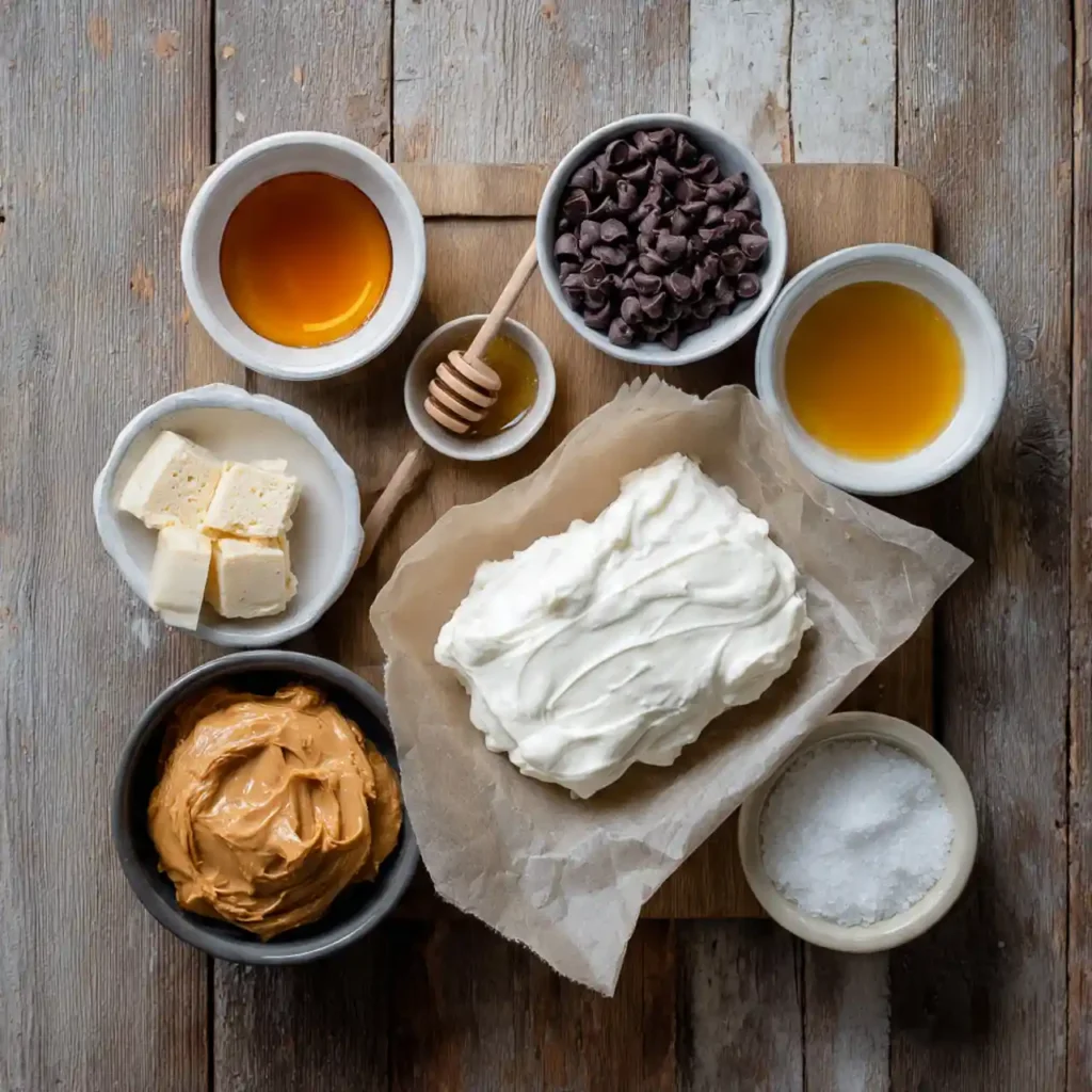 ingredients for high protein frozen peanut butter Greek yogurt bites including yogurt and peanut butter