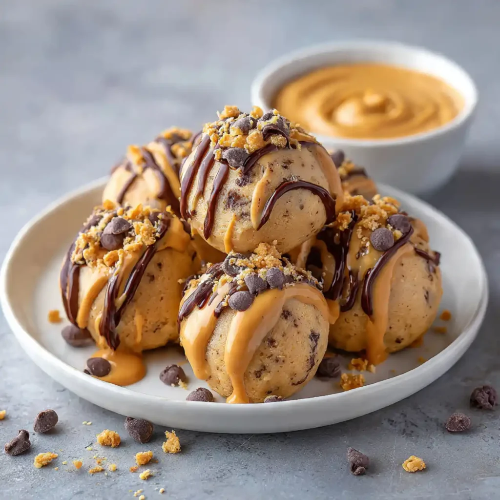 high protein frozen peanut butter Greek yogurt bites served in bowl