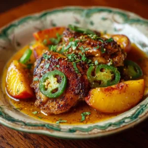 Jalapeno Peach Chicken 4 close up of jalapeno peach chicken with peach glaze