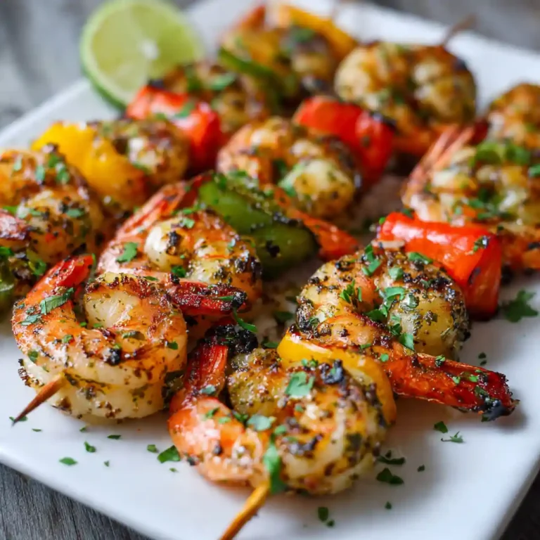 juicy Mediterranean grilled shrimp skewers served with lemon and herbs
