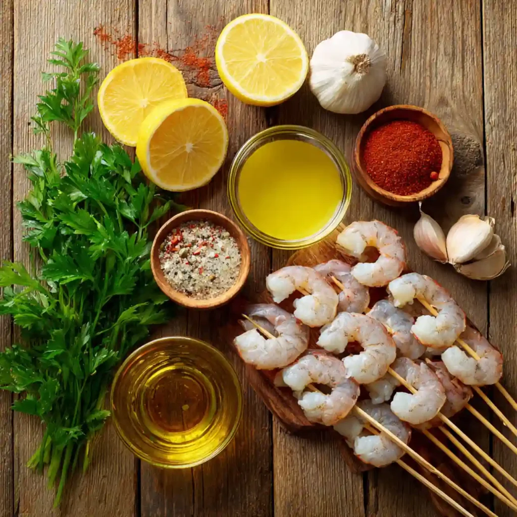 Juicy Mediterranean Grilled Shrimp Skewers 2 ingredients for Mediterranean grilled shrimp skewers including shrimp, olive oil, garlic, herbs, lemon