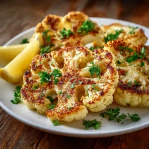 easy crispy baked cauliflower steaks recipe roasted with garlic and herbs