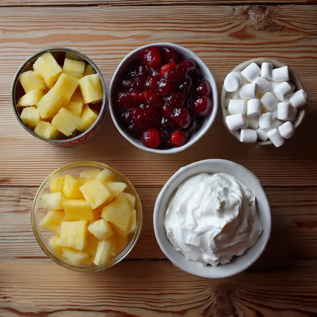 Easy Fruit Salad with Cherry Pie Filling 2 ingredients for easy fruit salad with cherry pie filling including canned fruit and whipped topping