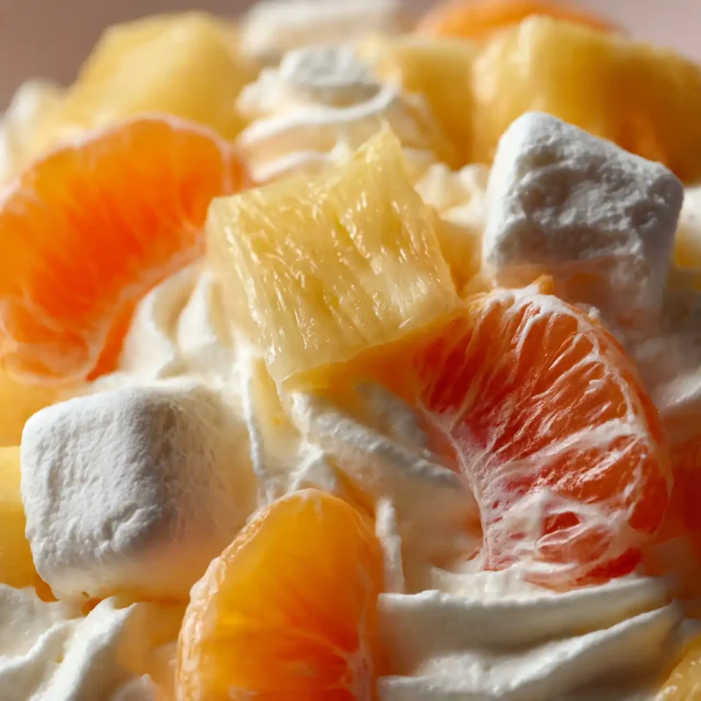 close-up easy hawaiian fruit salad recipe with pineapple and coconut