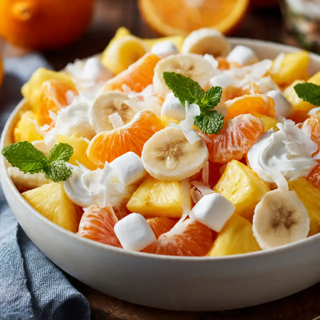 easy hawaiian fruit salad recipe with pineapple mandarin oranges and coconut