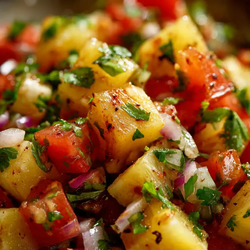close up easy pineapple pico de gallo recipe with fresh fruit salsa texture