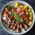 Hawaiian chicken bowls with grilled chicken, pineapple, and rice