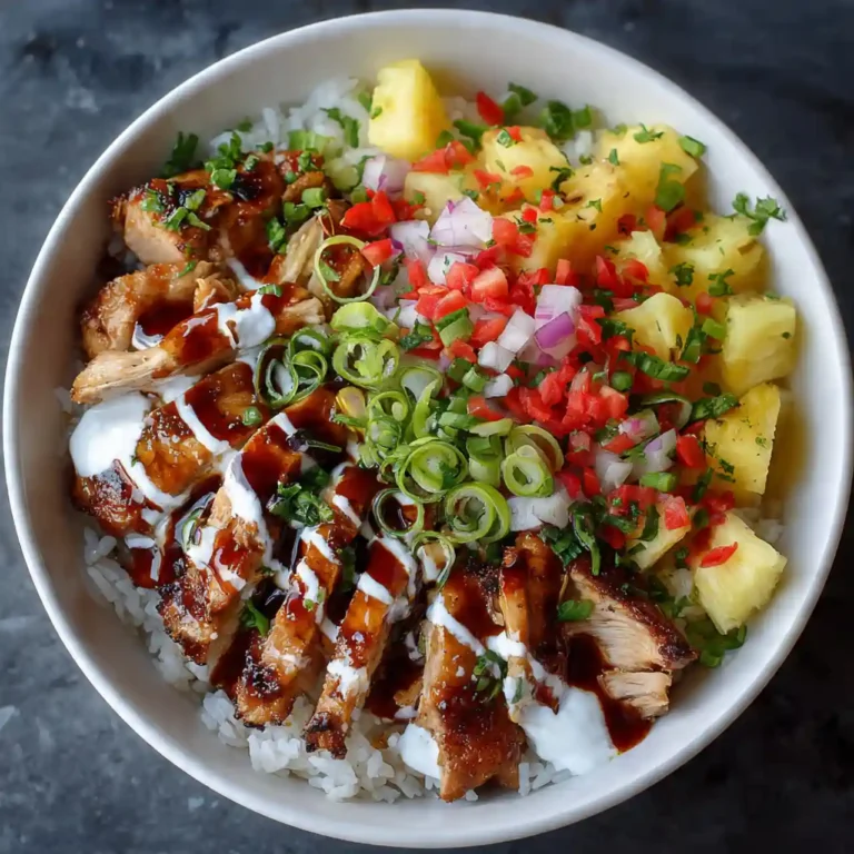 Hawaiian chicken bowls with grilled chicken, pineapple, and rice