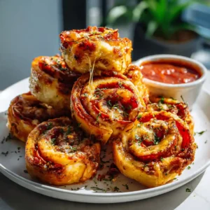 high protein pepperoni pizza rolls with melted cheese and marinara dip