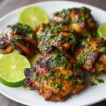 juicy cilantro lime grilled chicken thighs with fresh cilantro and lime slices