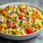 mexican street corn pasta salad with cotija cheese cilantro and lime