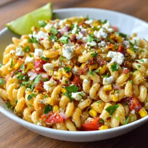 Mexican Street Corn Pasta Salad 5 mexican street corn pasta salad served with lime wedges and cilantro