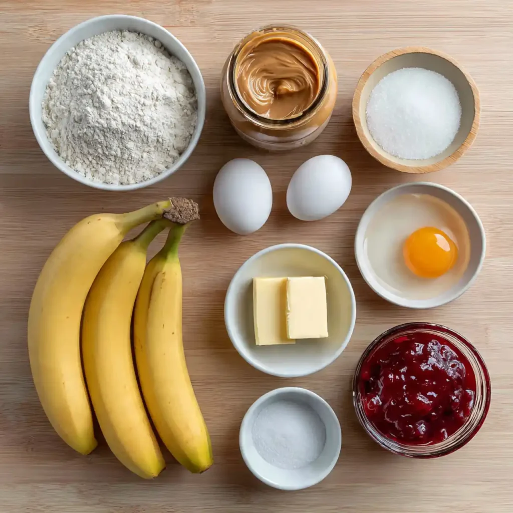 Peanut Butter and Jelly Banana Bread 2 ingredients for peanut butter and jelly banana bread including bananas and peanut butter