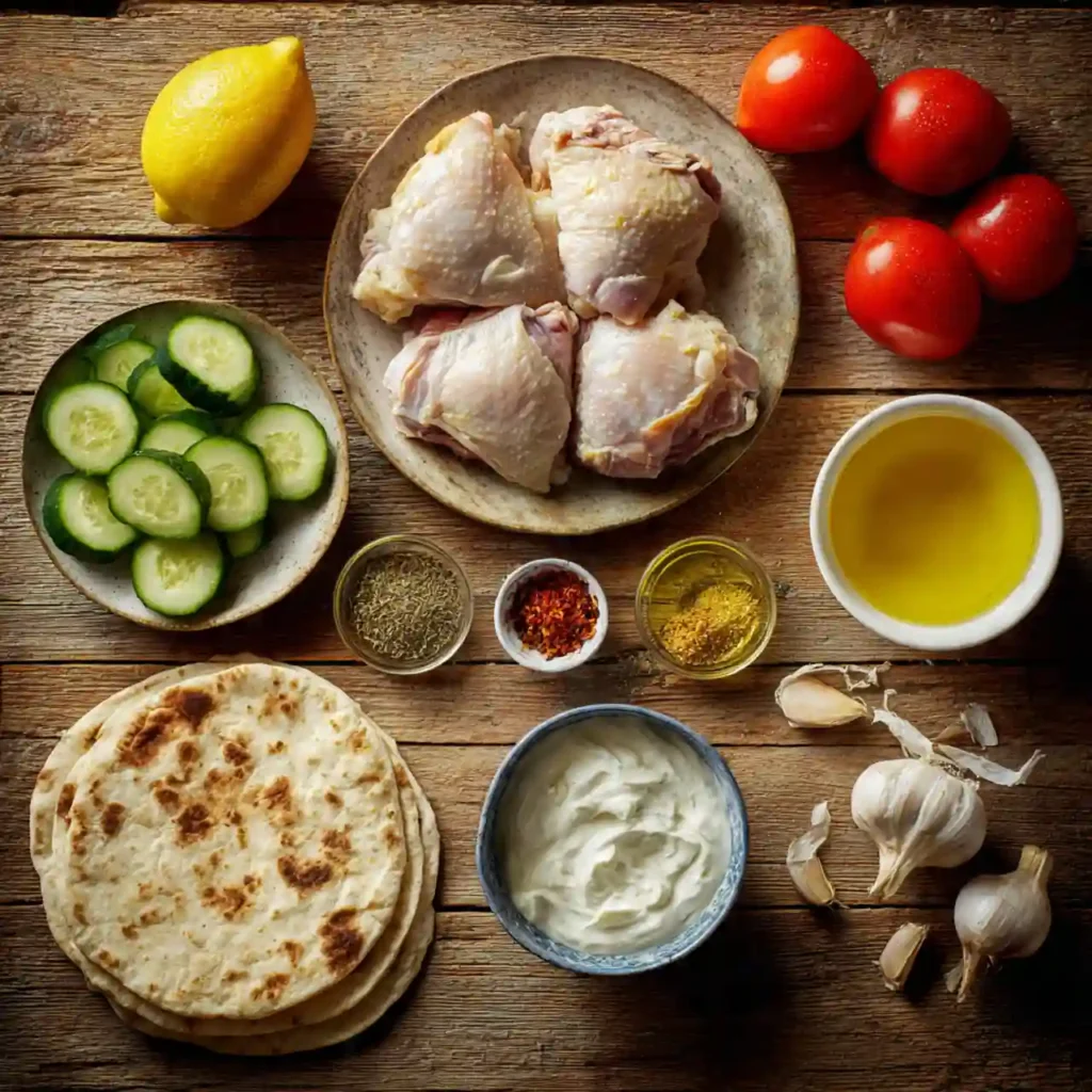 Slow Cooker Chicken Gyros 2 gyros-ingredients.jpg
ingredients for slow cooker chicken gyros including chicken pita cucumber tomato and tzatziki