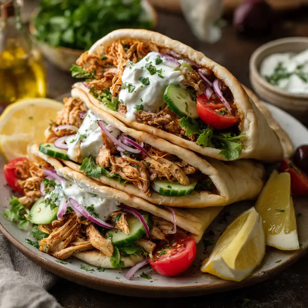 Slow Cooker Chicken Gyros 4 slow cooker chicken gyros served in pita with tzatziki sauce