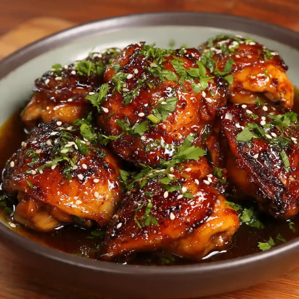 Slow Cooker Honey Garlic Chicken 3 close-up of tender slow cooker honey garlic chicken with sticky sauce