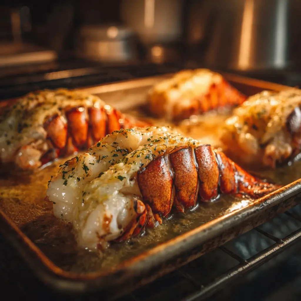 baking garlic butter lobster tails until tender and golden