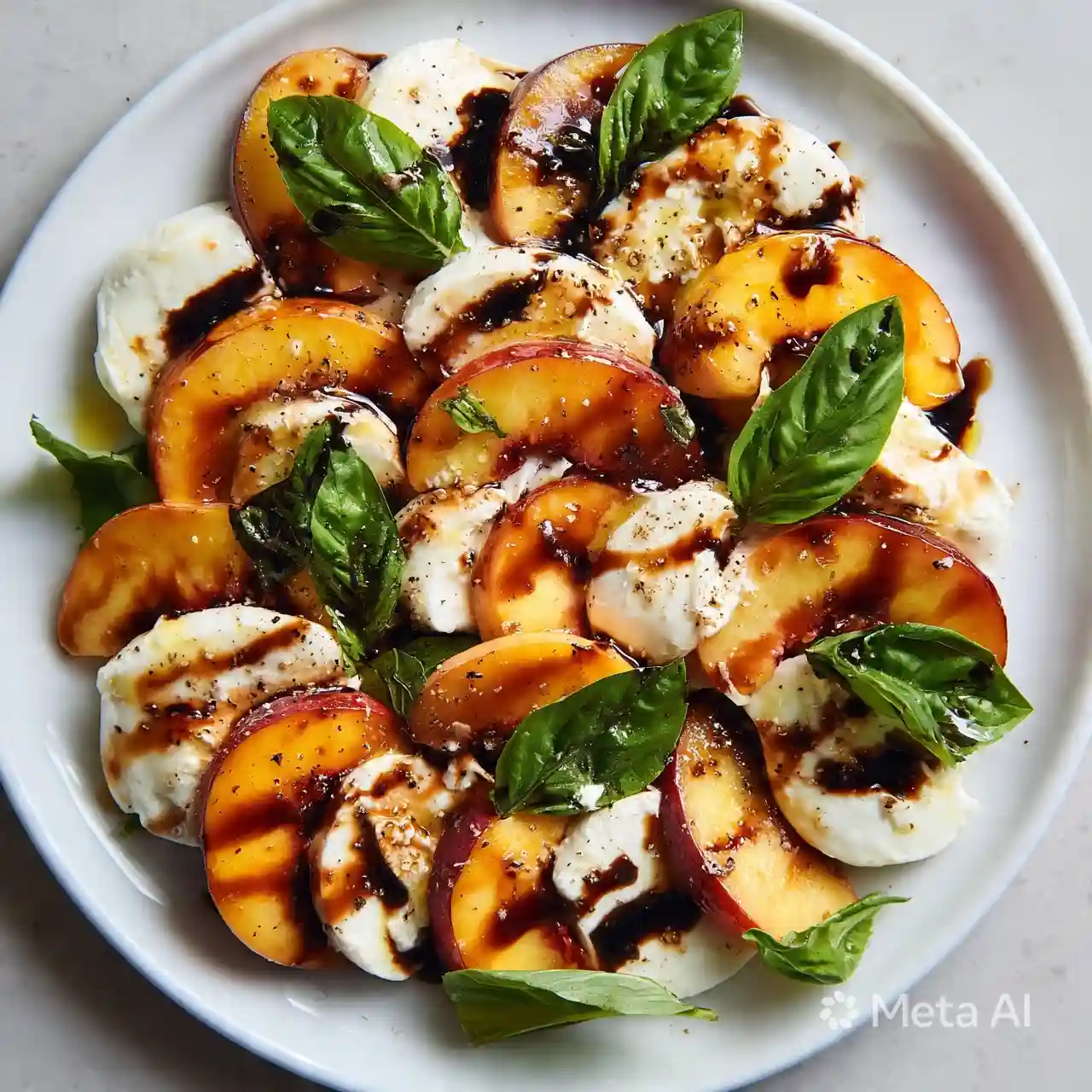 peach caprese salad with fresh peaches mozzarella basil and balsamic glaze