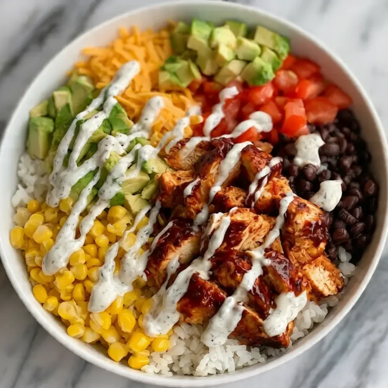 bbq ranch chicken bowl with grilled chicken rice corn black beans and ranch drizzle